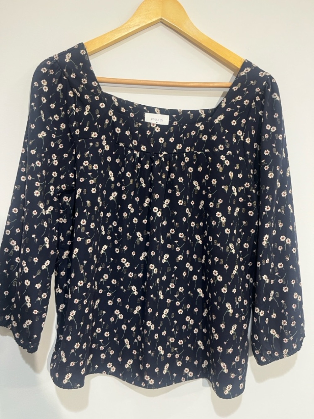 Everly Navy Floral Scoop Neck Blouse with Cream Blossoms
